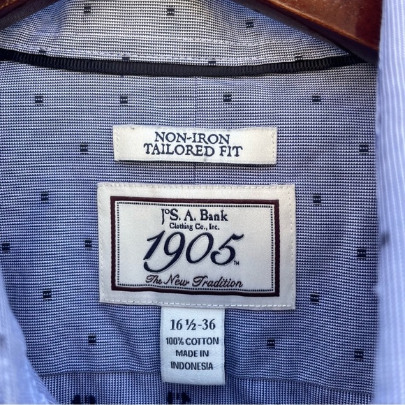JOS A BANK 1905 Men’s Blue Dress Shirt Tailored Fit Non-Iron Long Sleeve 16.5 36 - Picture 2 of 10